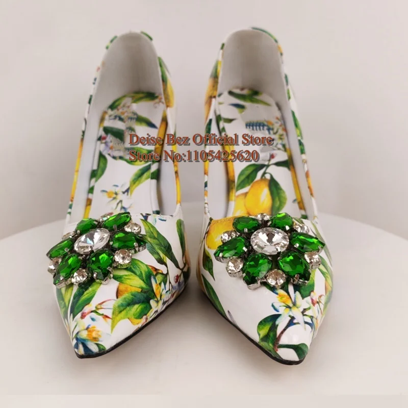 Fashion Lemon Print Green Crystal Pointed Toe High Heel Pumps Slip On Floral Mixed Colors Women Banquet Shoes 10cm
Fashion Lemon Print Green Crystal Pointed Toe High Heel Pumps Slip On Floral Mixed Colors Women Banquet Shoes 10cm