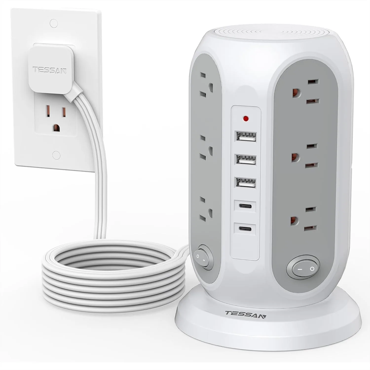 Power Strip Tower with Individual Switches, 12 Outlets and 5 USB Ports (2 USB C), Surge Protector with 10 Ft Flat Extension
Power Strip Tower with Individual Switches, 12 Outlets and 5 USB Ports (2 USB C), Surge Protector with 10 Ft Flat Extension
