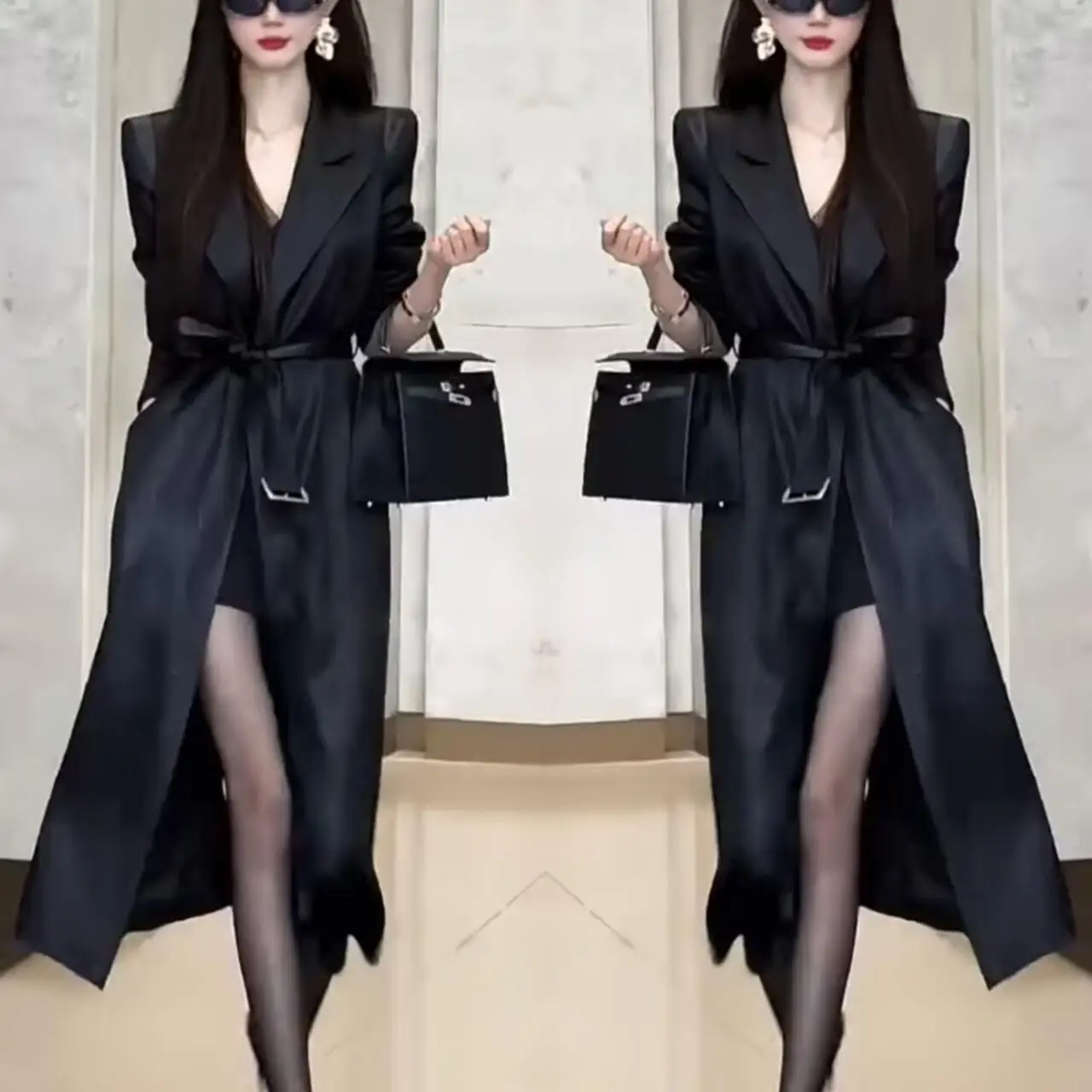 Elegant Ladylike Fashionable Black Coat Women's Autumn Winter New Style Slimming Waist Design Midi Length Outerwear
Elegant Ladylike Fashionable Black Coat Women's Autumn Winter New Style Slimming Waist Design Midi Length Outerwear