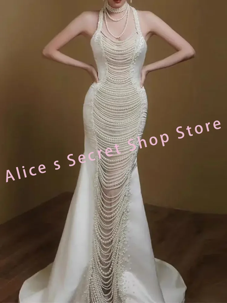 Luxury Halter Pearls Sleeveless Backless Cut-Out Mermaid Formal Evening Dresses Birthday Party Prom Gowns Customized
Luxury Halter Pearls Sleeveless Backless Cut-Out Mermaid Formal Evening Dresses Birthday Party Prom Gowns Customized