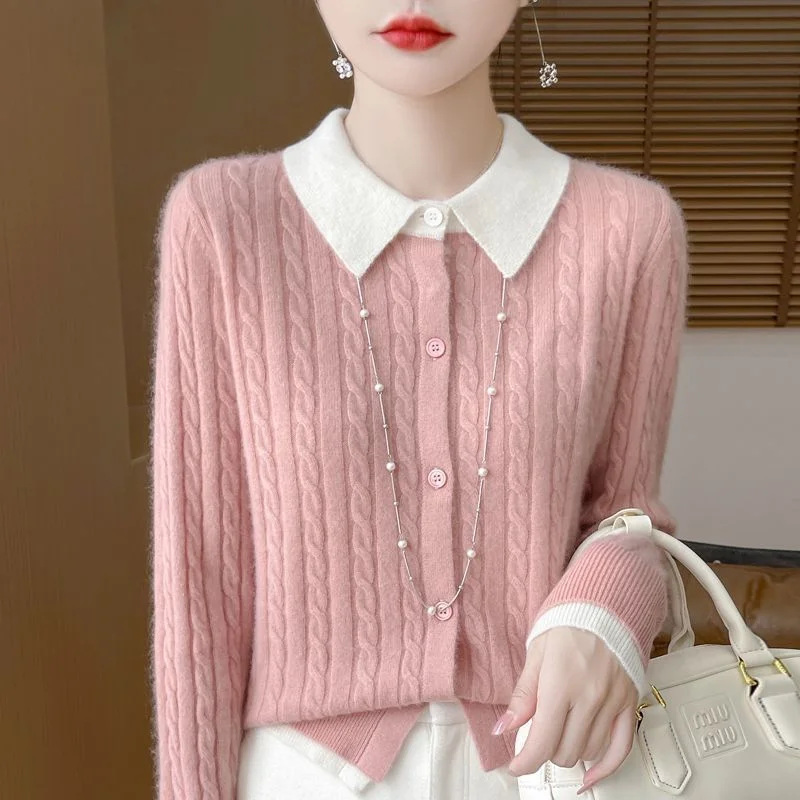 Fashion Lapel Fake Two-piece Sweater for Women in Autumn and Winter New Slim Knitted Cardigan Versatile Base Top
Fashion Lapel Fake Two-piece Sweater for Women in Autumn and Winter New Slim Knitted Cardigan Versatile Base Top