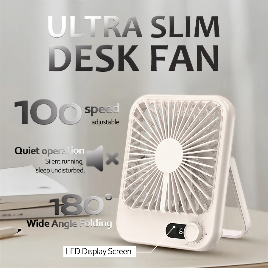 Ultra Slim Desktop Fan, 100 Stepless Speeds, Quiet Powerful, 180° Adjustable, Wall Mount, LED Display USB Table Fan
Ultra Slim Desktop Fan, 100 Stepless Speeds, Quiet Powerful, 180° Adjustable, Wall Mount, LED Display USB Table Fan