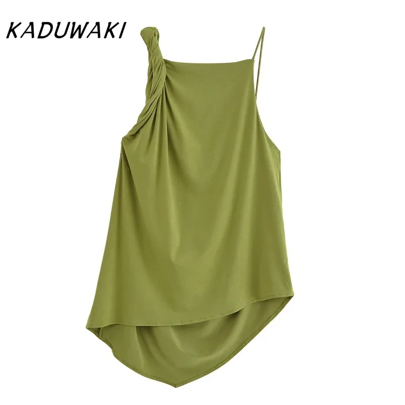KADUWAKI Women Solid Pants Suit Backless Asymmetric Pleated Decoration Sling Top+Chic Elastic Waist-drooping Wide-leg Pants 2pcs
KADUWAKI Women Solid Pants Suit Backless Asymmetric Pleated Decoration Sling Top+Chic Elastic Waist-drooping Wide-leg Pants 2pcs