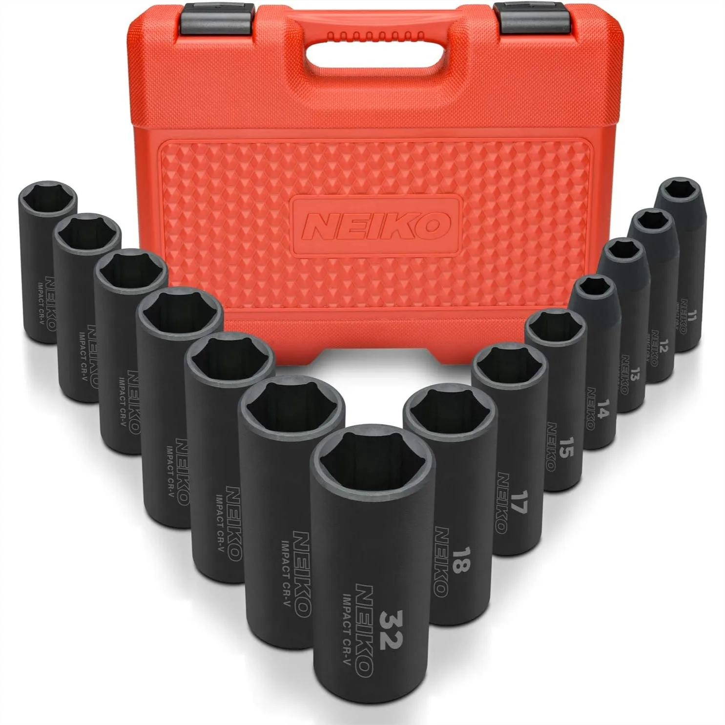 1/2 Inch Drive Deep Impact Socket Set 14 Piece Metric 11-32mm Cr-V Steel 6 Point Hex
1/2 Inch Drive Deep Impact Socket Set 14 Piece Metric 11-32mm Cr-V Steel 6 Point Hex