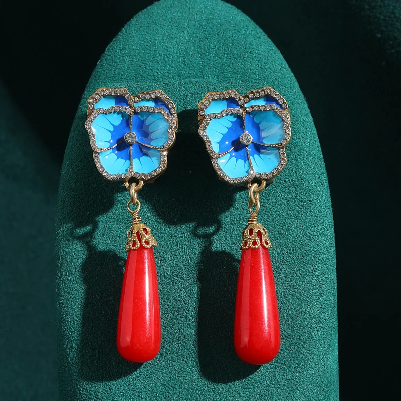 Vintage Drop Dangle Earrings Chinese Blue Enamel Leaf Long Red Natural Stone Antique For Women Pendant Jewelry Mother Day Gift
Vintage Drop Dangle Earrings Chinese Blue Enamel Leaf Long Red Natural Stone Antique For Women Pendant Jewelry Mother Day Gift