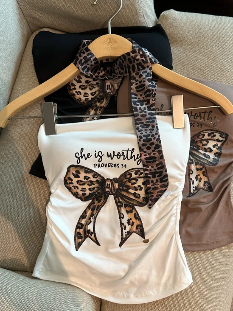 Spicy Girl Style Knot Print Crop Top Women's Vest with Chest Pad Spring Summer Slimming Top with Leopard Scarf
Spicy Girl Style Knot Print Crop Top Women's Vest with Chest Pad Spring Summer Slimming Top with Leopard Scarf
