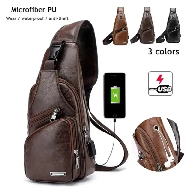 Men's USB Chest Bag Portable Large Capacity Charging Casual Crossbody Bag Outdoor Sports Vintage PU Leather Chest Bag
Men's USB Chest Bag Portable Large Capacity Charging Casual Crossbody Bag Outdoor Sports Vintage PU Leather Chest Bag