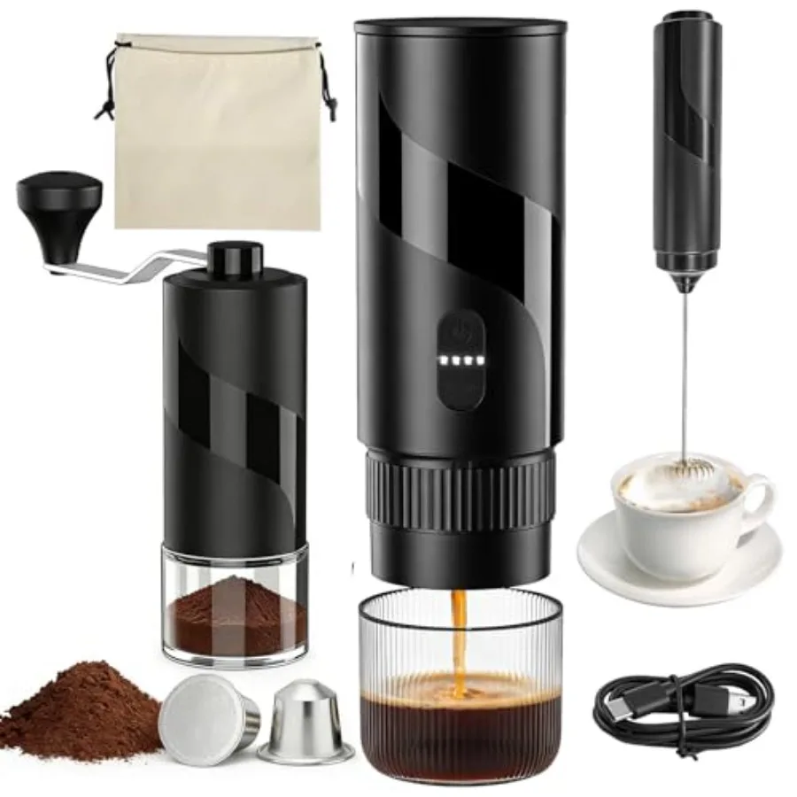 Portable Electric Espresso Machine Set - Travel Coffee Maker Pack for Camping with Ground Coffee and NS Capsule Electric Milk F
Portable Electric Espresso Machine Set - Travel Coffee Maker Pack for Camping with Ground Coffee and NS Capsule Electric Milk F