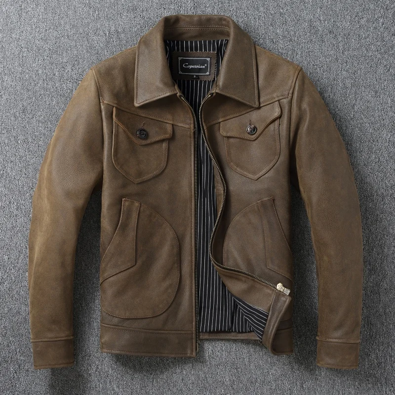 Винтажная мужская куртка премиум-класса из воловьей кожи с подтягиванием - мотоциклетная куртка Mendoza Cracked Hide
Винтажная мужская куртка премиум-класса из воловьей кожи с подтягиванием - мотоциклетная куртка Mendoza Cracked Hide