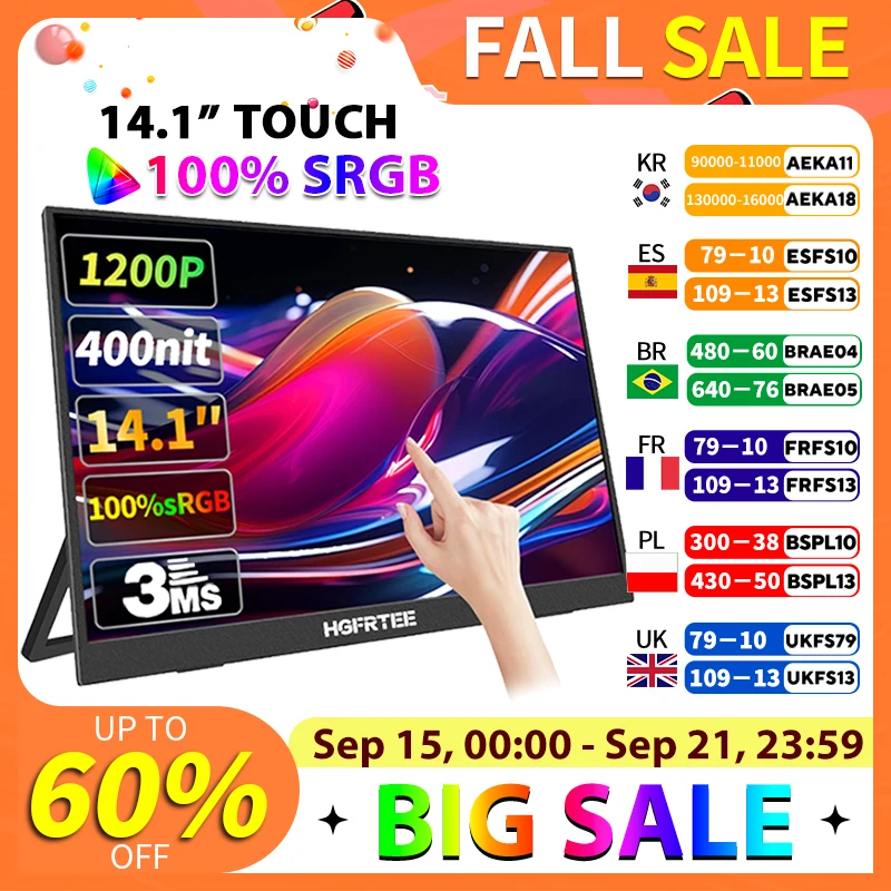 HGFRTEE portable display 14-inch touch screen display 10point touch screen portable screen suitable for laptop PC Mac Xbox PS4/5
HGFRTEE portable display 14-inch touch screen display 10point touch screen portable screen suitable for laptop PC Mac Xbox PS4/5