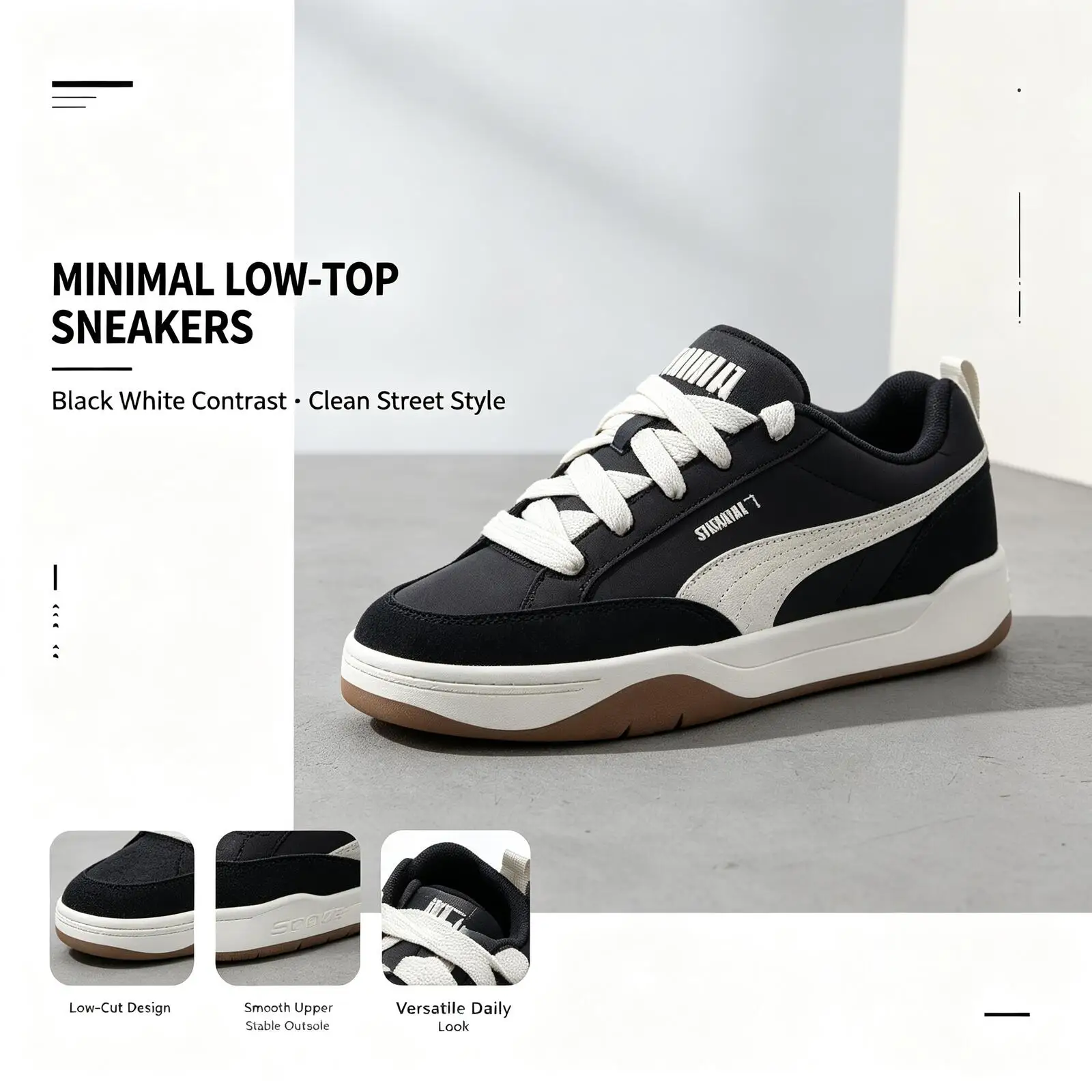 PUMA Brandname Minimal Low-Top Sneakers Black White Contrast Clean Street Style Smooth Upper Versatile Casual Shoes397495-01
PUMA Brandname Minimal Low-Top Sneakers Black White Contrast Clean Street Style Smooth Upper Versatile Casual Shoes397495-01