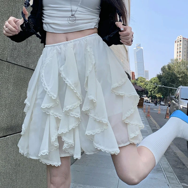Irregular Ruffles Gauze Skirt Women French Lace Patchwork High Waist All Match Mini Skirts Summer Sweet Casual Chic Female Skirt
Irregular Ruffles Gauze Skirt Women French Lace Patchwork High Waist All Match Mini Skirts Summer Sweet Casual Chic Female Skirt