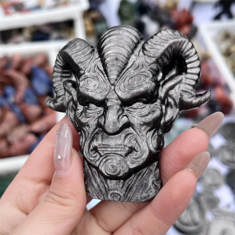 Natural Silver Obsidian Devil Skull Carving Healing Fengshui Stone Reiki Home Room Decoration Holiday Gift 1PCS
Natural Silver Obsidian Devil Skull Carving Healing Fengshui Stone Reiki Home Room Decoration Holiday Gift 1PCS