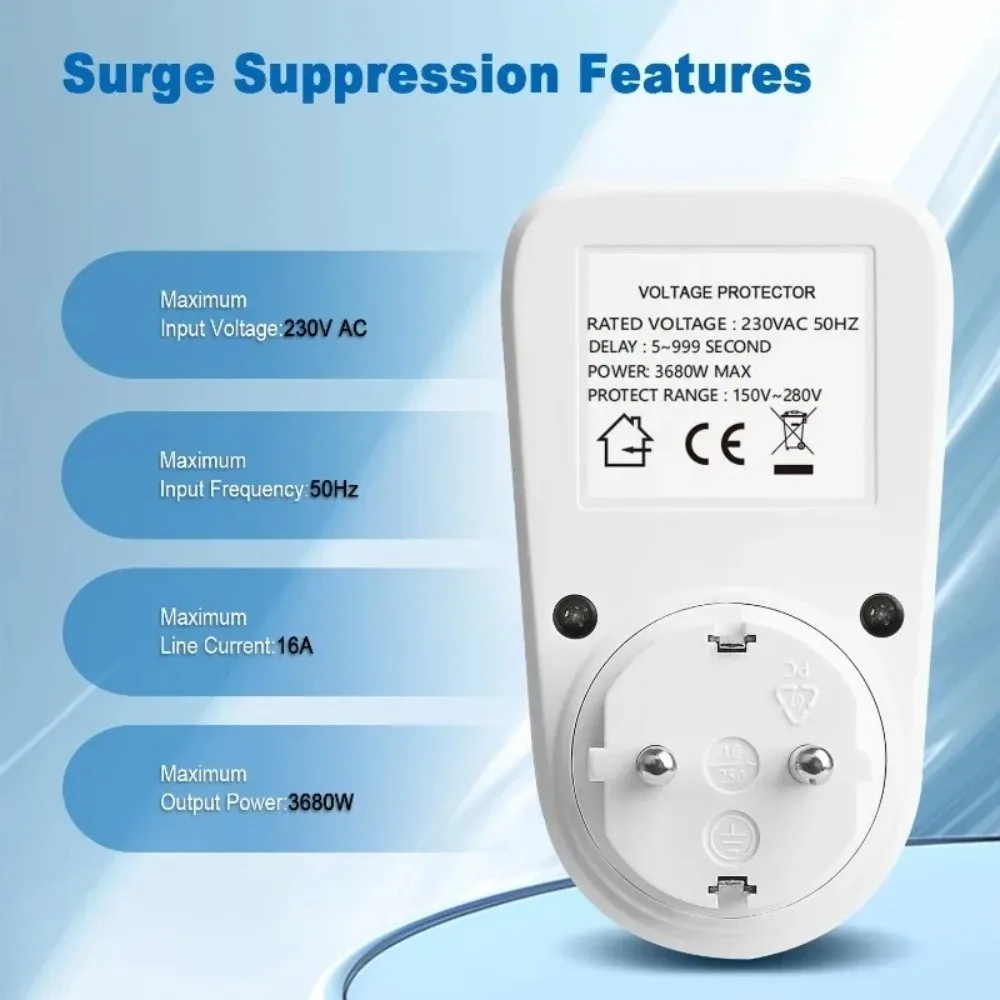 Adjustable EU Plug Sockets Voltage Protector 230V AC Automatic Reset Automatic Voltage Switch High/Low Voltage Protection
Adjustable EU Plug Sockets Voltage Protector 230V AC Automatic Reset Automatic Voltage Switch High/Low Voltage Protection