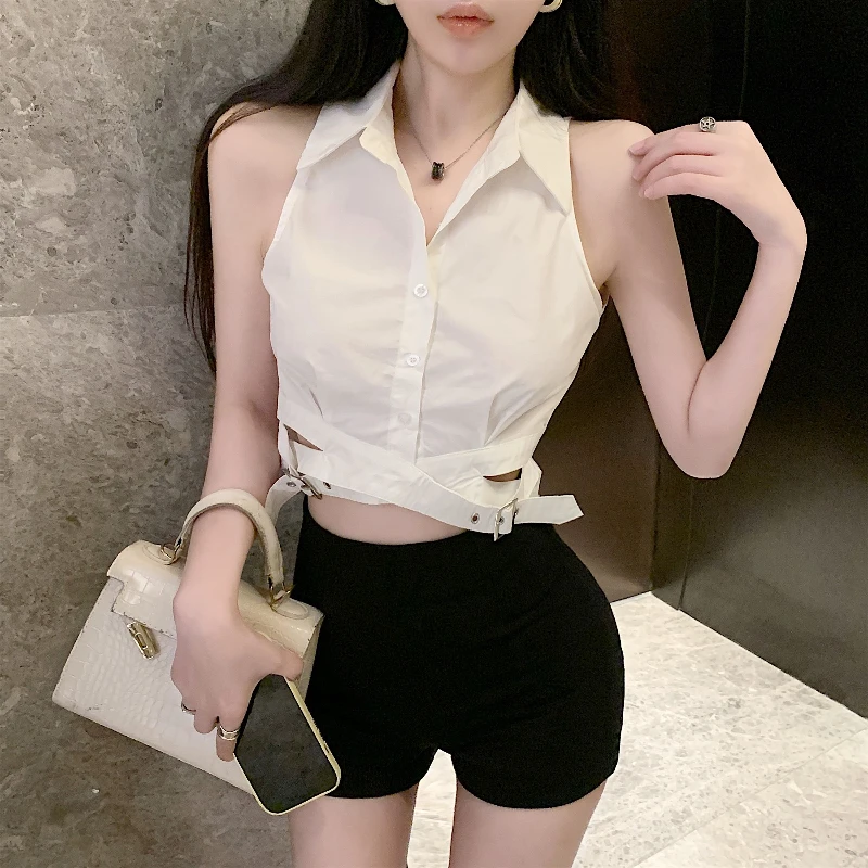 Chic Hot Girl Temperament Polo Collar Shirt Sleeveless Vest Women Irregular Short Top
Chic Hot Girl Temperament Polo Collar Shirt Sleeveless Vest Women Irregular Short Top