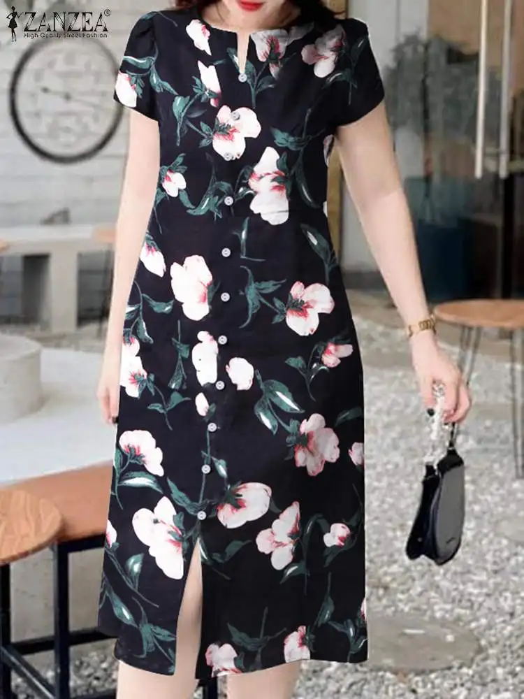 ZANZEA Casual Slit Hem Vestido Women Vintage Sundress Fashion Retro Print Midi Dress Buttons 2024 Summer Short Sleeve Robe Femme
ZANZEA Casual Slit Hem Vestido Women Vintage Sundress Fashion Retro Print Midi Dress Buttons 2024 Summer Short Sleeve Robe Femme
