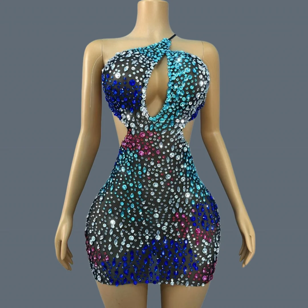 Sparkly Multicolor Crystals Halter Cutout Mini Dress Sexy Women Sheer Mesh Stage Performance Wear Party Cocktail Dress Pintupian
Sparkly Multicolor Crystals Halter Cutout Mini Dress Sexy Women Sheer Mesh Stage Performance Wear Party Cocktail Dress Pintupian