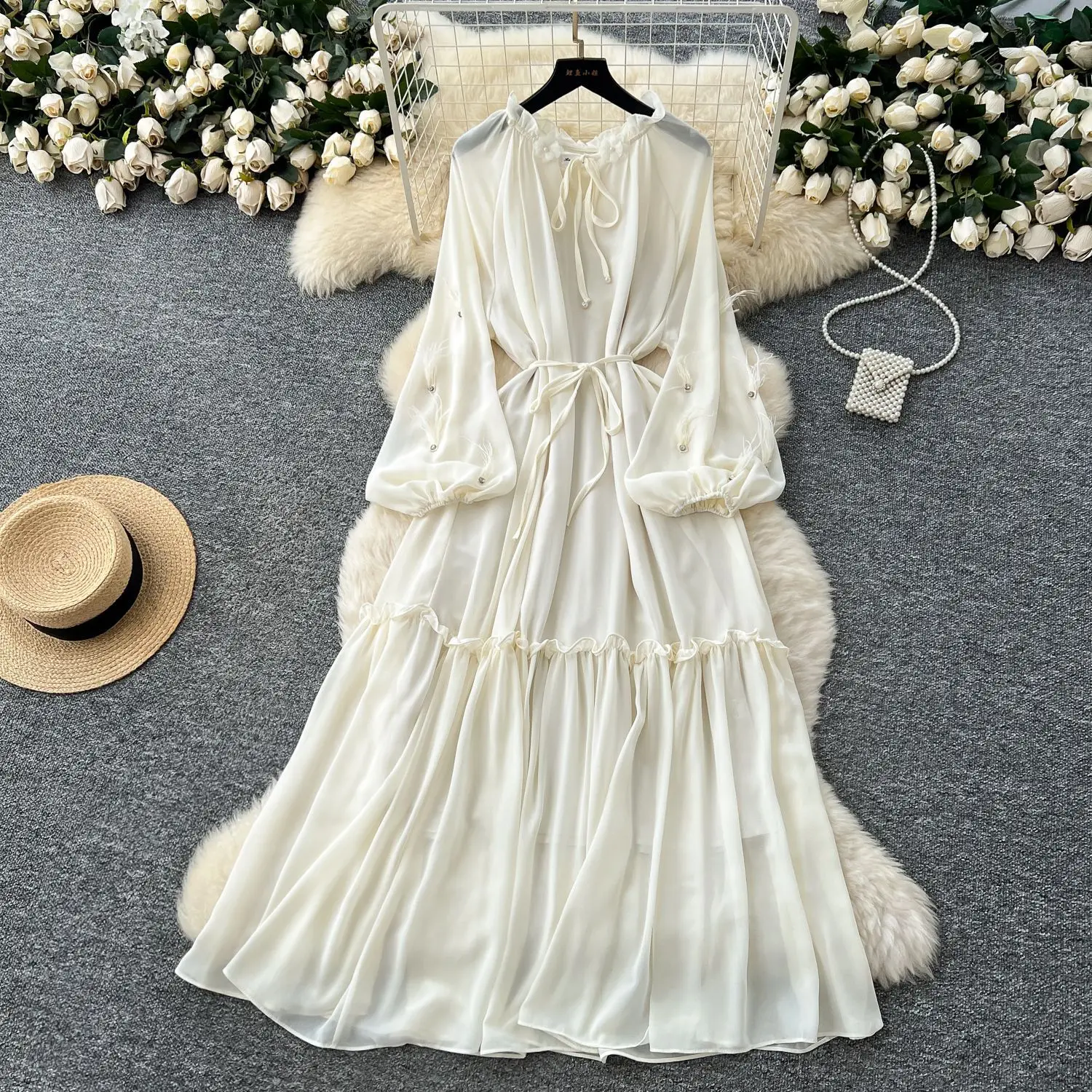 Long Dress Women Wedding Dresses A Line Vestidos Streetwear Y2k Floral Round Neck Lantern Sleeve Elegant High Waist Work 2025
Long Dress Women Wedding Dresses A Line Vestidos Streetwear Y2k Floral Round Neck Lantern Sleeve Elegant High Waist Work 2025
