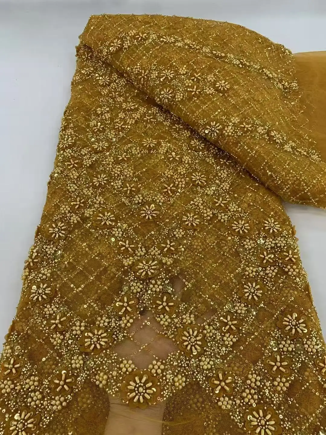 Nigerian African Lace Fabric 2025 High Quality Hamdmade Beads Bridal Lace Fabric Luxury Sequin Beaded Embroidery For Wedding
Nigerian African Lace Fabric 2025 High Quality Hamdmade Beads Bridal Lace Fabric Luxury Sequin Beaded Embroidery For Wedding
