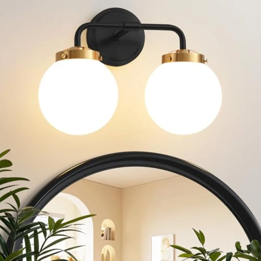 Black Gold Bathroom Light Fixtures Over Mirror 14.17'' Vanity Lighting with Milk White Glass Globe Shades 2-Light Farmhouse Wal
Black Gold Bathroom Light Fixtures Over Mirror 14.17'' Vanity Lighting with Milk White Glass Globe Shades 2-Light Farmhouse Wal