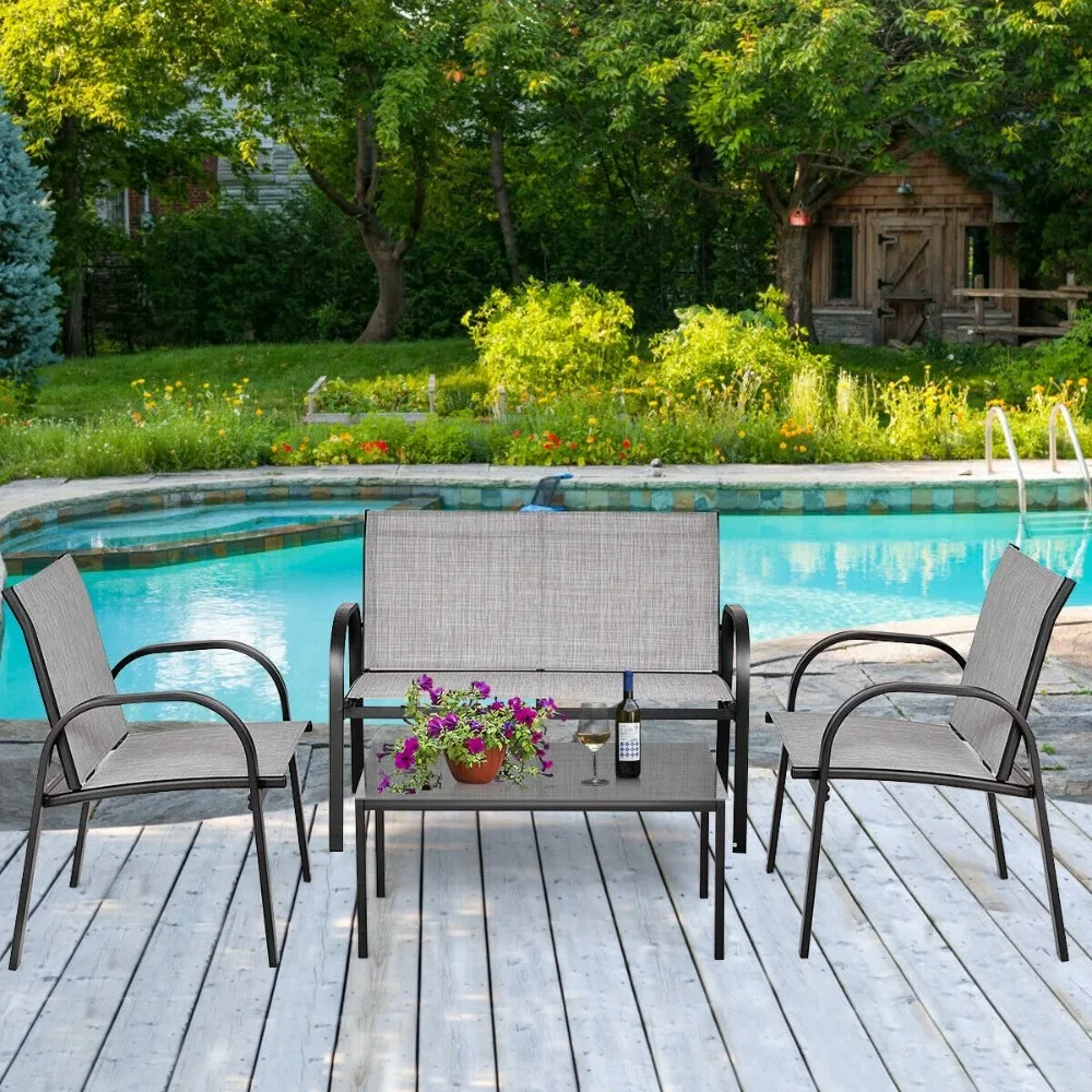 4 PCS Patio Furniture Set, Sofa Coffee Table Steel Frame Garden Deck Gray, High Backrest and Deep Seat, Garden Sofas
4 PCS Patio Furniture Set, Sofa Coffee Table Steel Frame Garden Deck Gray, High Backrest and Deep Seat, Garden Sofas