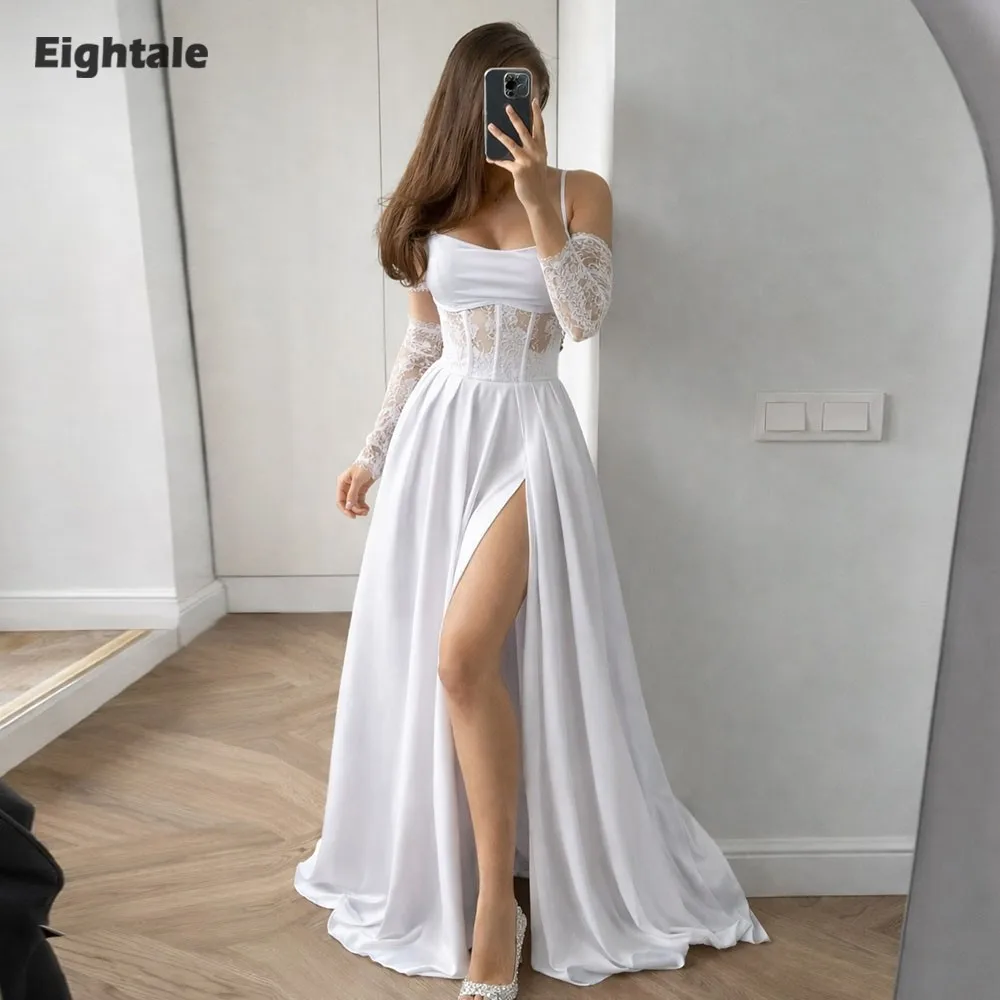 Eightale Arabic Wedding Dress Sweetheart Lace Customized Ivory Satin Long Sleeves A-Line High Slit Bridal Gown Bride Party Dress
Eightale Arabic Wedding Dress Sweetheart Lace Customized Ivory Satin Long Sleeves A-Line High Slit Bridal Gown Bride Party Dress