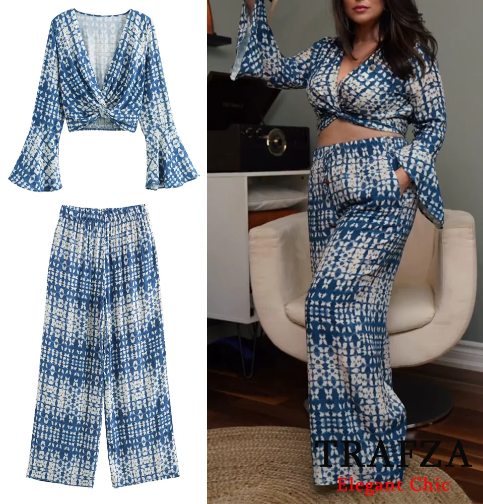 TRAFZA Casual Vintage Printed Wide Pant Suit Women's V-Neck Tie Short Top Suit New 2024 Spring Summer Fashion Holiday Women Set
TRAFZA Casual Vintage Printed Wide Pant Suit Women's V-Neck Tie Short Top Suit New 2024 Spring Summer Fashion Holiday Women Set