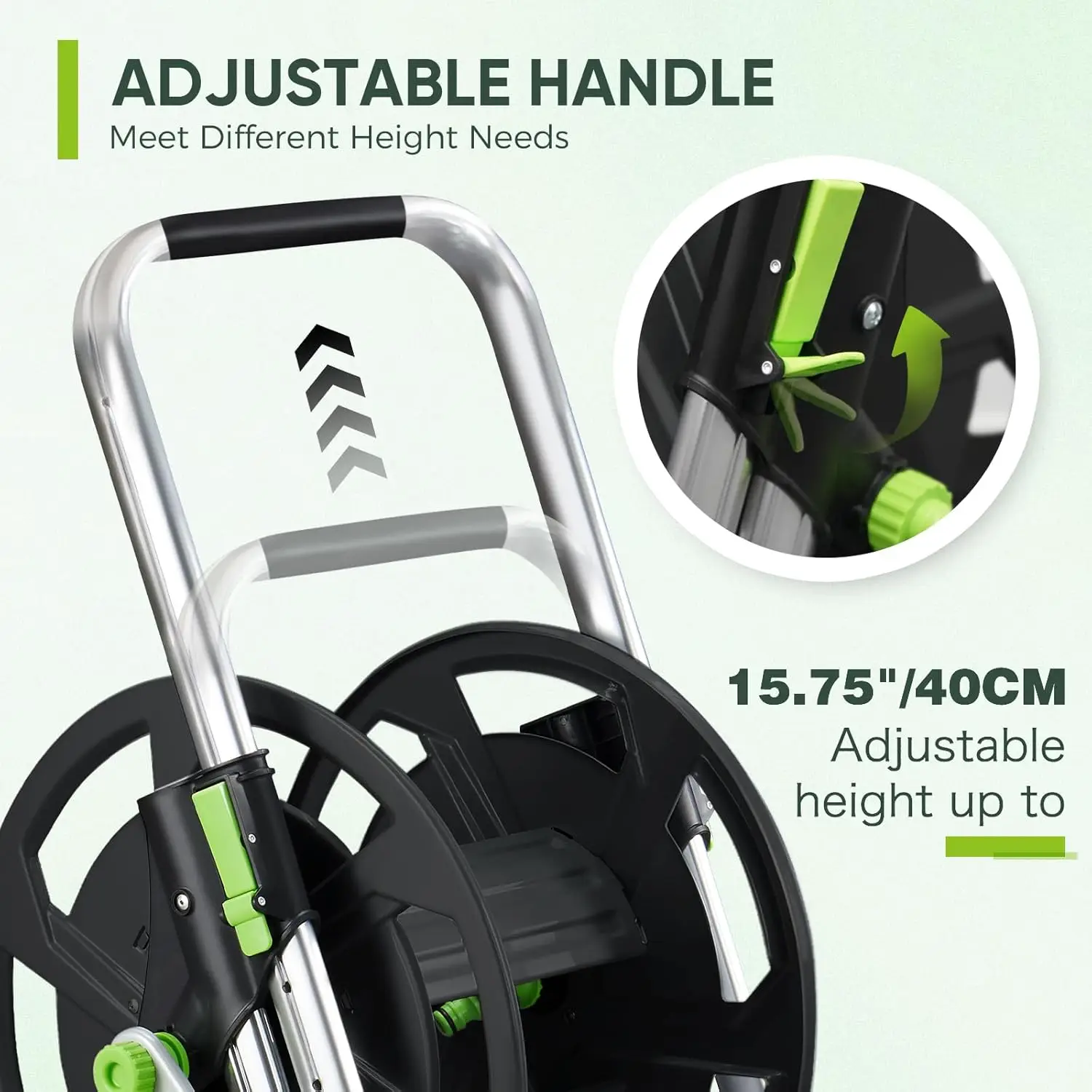 Garden Hose Reel Cart, Holds 75-150 Feet of 5/8-Inch Hose, Hose Reel Cart With Wheels,Adjustable Handrail, Quick Hose Connector
Garden Hose Reel Cart, Holds 75-150 Feet of 5/8-Inch Hose, Hose Reel Cart With Wheels,Adjustable Handrail, Quick Hose Connector