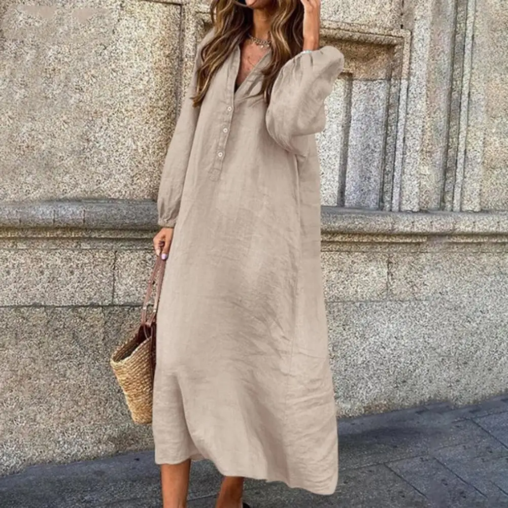 Summer Ladies Dress Cotton Linen V-Neck Elegant Breathable Long Sleeve Button Decoration Dress Maxi Dress Holiday Vestidos
Summer Ladies Dress Cotton Linen V-Neck Elegant Breathable Long Sleeve Button Decoration Dress Maxi Dress Holiday Vestidos