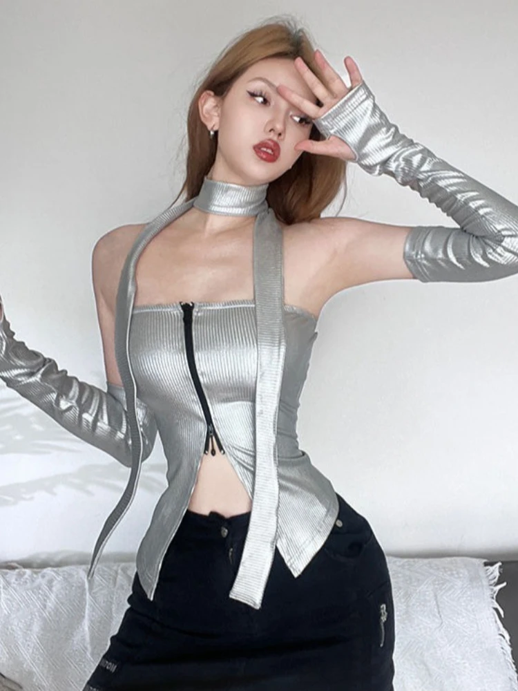 Y2k Punk Style Strapless Crop Tops Solid Color Zipper Forked Tank+OverSleeve+scarf Summer Female Slim Spice Girls Women Clothing
Y2k Punk Style Strapless Crop Tops Solid Color Zipper Forked Tank+OverSleeve+scarf Summer Female Slim Spice Girls Women Clothing