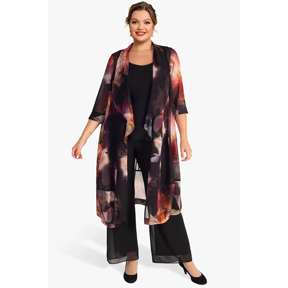 Plus Size Mother Of The Bride Black Chiffon Plant Floral Print Jacket Wide Leg Three Piece Pant Suits
Plus Size Mother Of The Bride Black Chiffon Plant Floral Print Jacket Wide Leg Three Piece Pant Suits