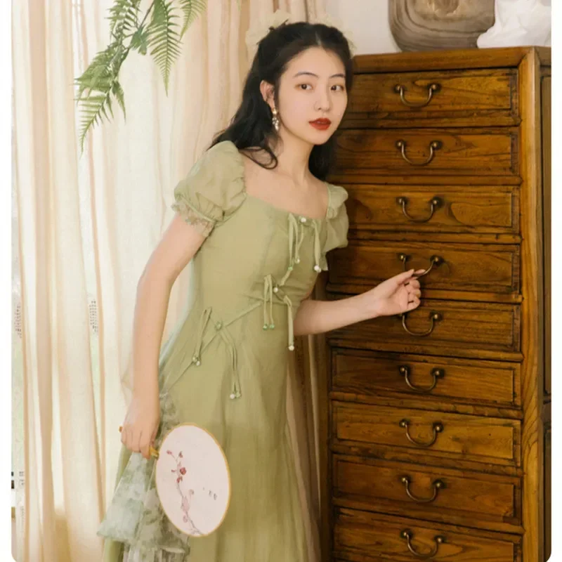 Women Summer Vintage Improved Cheongsam Dress Modern Fashion Girls Square Collar Beaded Tassel Retro Slim Mesh Print Dresses
Women Summer Vintage Improved Cheongsam Dress Modern Fashion Girls Square Collar Beaded Tassel Retro Slim Mesh Print Dresses