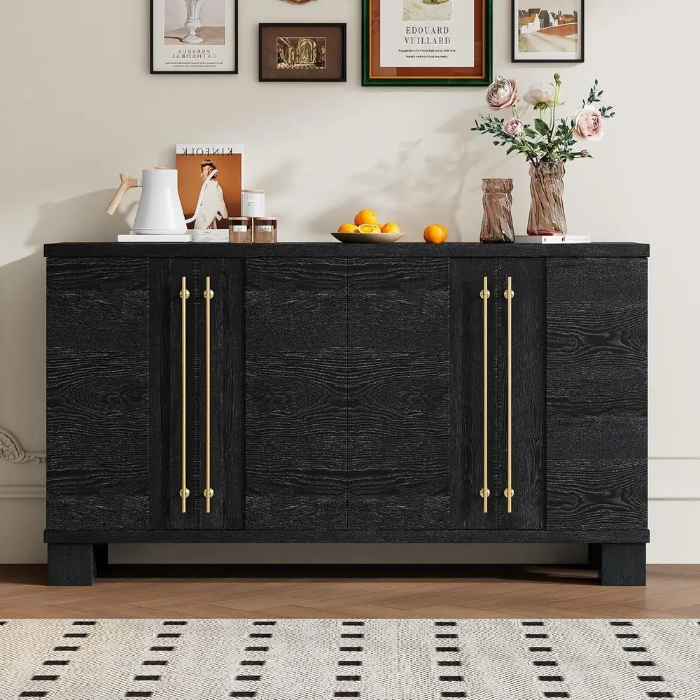 60-дюймовый деревянный шкаф для хранения с 4 дверцами и регулируемыми полками для столовой, гостиной или прихожей, черный цвет
60-дюймовый деревянный шкаф для хранения с 4 дверцами и регулируемыми полками для столовой, гостиной или прихожей, черный цвет