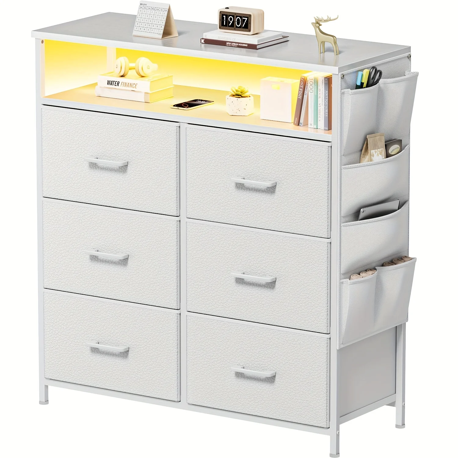 6-Drawer Storage Cabinet with Wooden Top & Metal Frame Dresser Fabric Chest of Drawers with LED Lights & Side Pockets TV Stand with Open Shelves Tall Chest of Drawers for Bedroom, Living Room, Closet, Entryway, Adults
6-Drawer Storage Cabinet with Wooden Top & Metal Frame Dresser Fabric Chest of Drawers with LED Lights & Side Pockets TV Stand with Open Shelves Tall Chest of Drawers for Bedroom, Living Room, Closet, Entryway, Adults