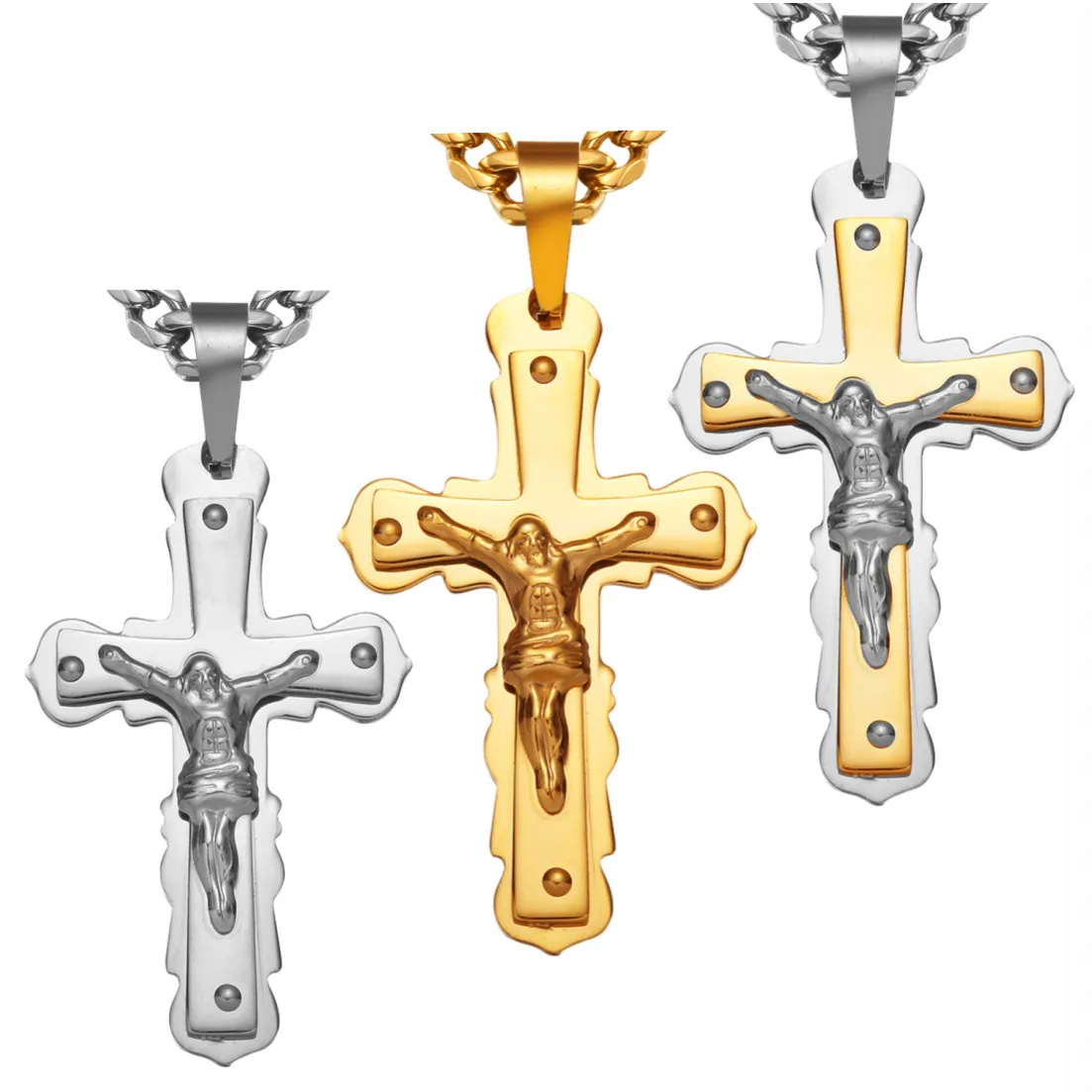 Silver Tone/Gold Tone 316L Stainless Steel Christian Jesus Cross Pendant Necklaces Cuban Link Chain 6mm Wide 18-36inch Long
Silver Tone/Gold Tone 316L Stainless Steel Christian Jesus Cross Pendant Necklaces Cuban Link Chain 6mm Wide 18-36inch Long