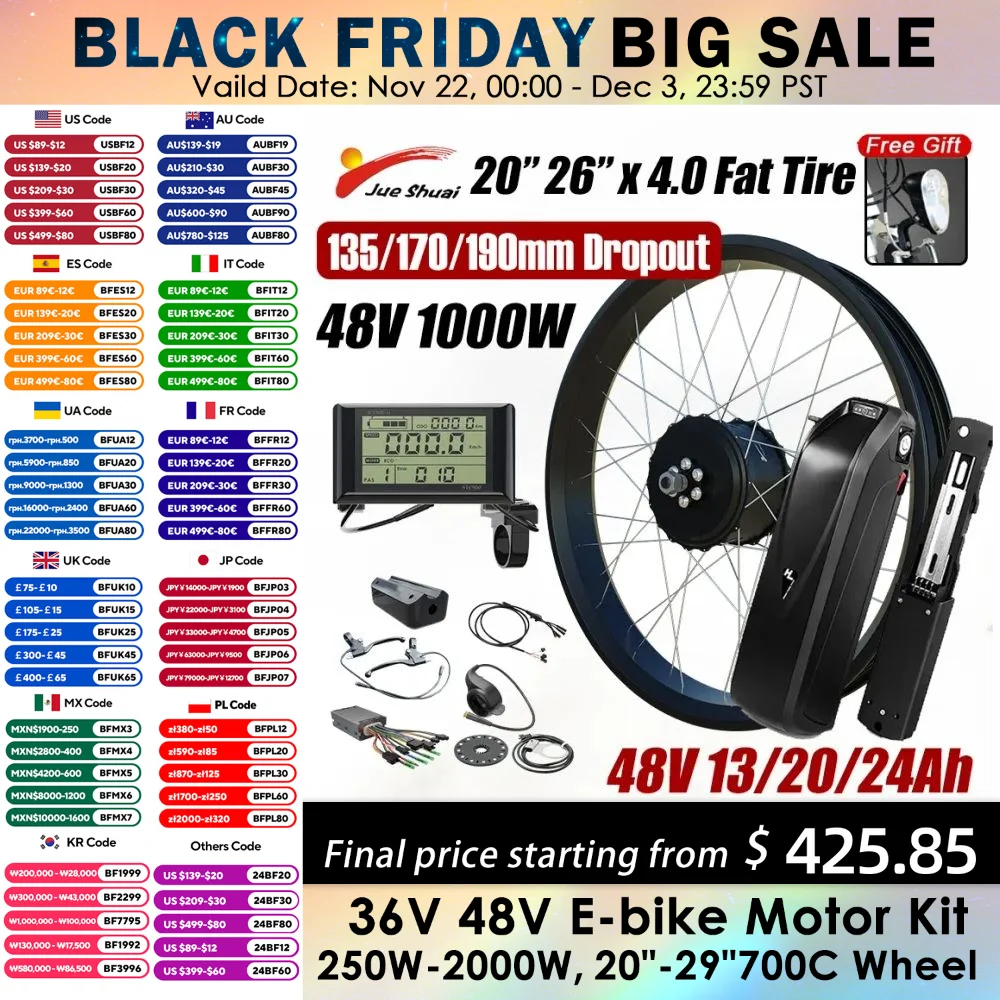 48V E-Bike Front/Rear Wheel Conversion Kit with Battery Electric Bicycle Fat Snow Tire Motor Kit Brushless Gear Hub Motor Kit
48V E-Bike Front/Rear Wheel Conversion Kit with Battery Electric Bicycle Fat Snow Tire Motor Kit Brushless Gear Hub Motor Kit