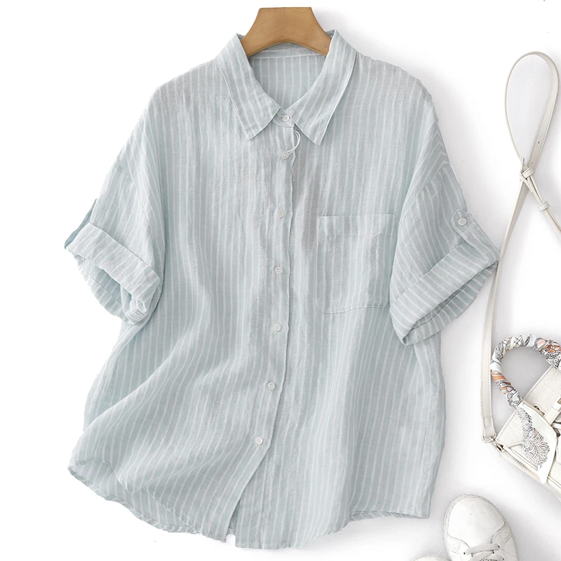 Korean Style Lazy Casual Striped Short Sleeve Shirt Women Summer Thin Quality Small Top Loose Fit Original Design Fashionable
Korean Style Lazy Casual Striped Short Sleeve Shirt Women Summer Thin Quality Small Top Loose Fit Original Design Fashionable