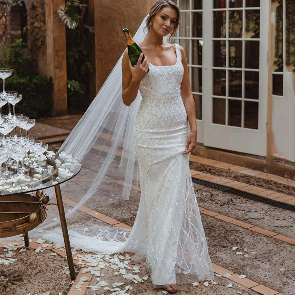 Trumpet Dress Sleeveless Bride Gown Square Neck Sexy Backless Illusion Romantic Wedding Dresses for Women Свадебное платье
Trumpet Dress Sleeveless Bride Gown Square Neck Sexy Backless Illusion Romantic Wedding Dresses for Women Свадебное платье
