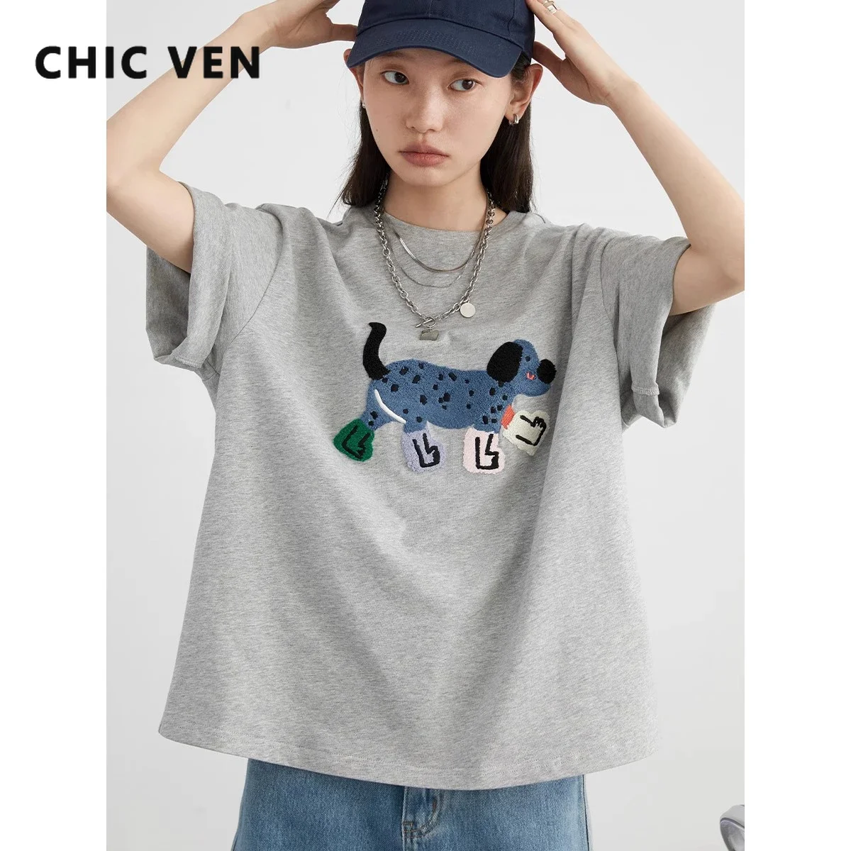 CHIC VEN Women T-Shirts Loose Streetwear Unisex Fun Dog Embroidered Short Sleeve Cotton Girl Tees Female Top Summer 2024
CHIC VEN Women T-Shirts Loose Streetwear Unisex Fun Dog Embroidered Short Sleeve Cotton Girl Tees Female Top Summer 2024