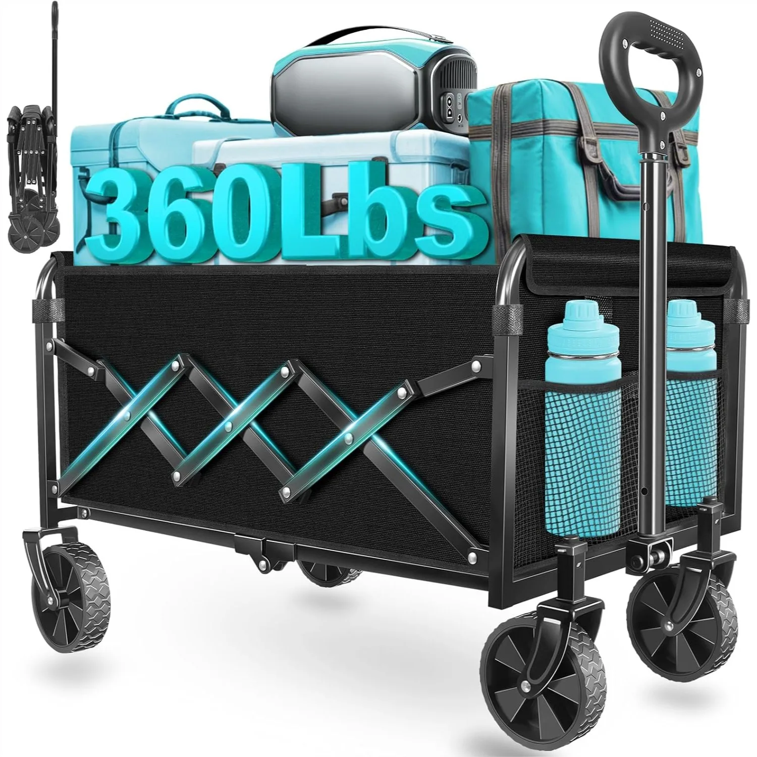 Collapsible Wagon with Wheels for Groceries, Camping & Beach, 360lbs Capacity, Jet Black
Collapsible Wagon with Wheels for Groceries, Camping & Beach, 360lbs Capacity, Jet Black