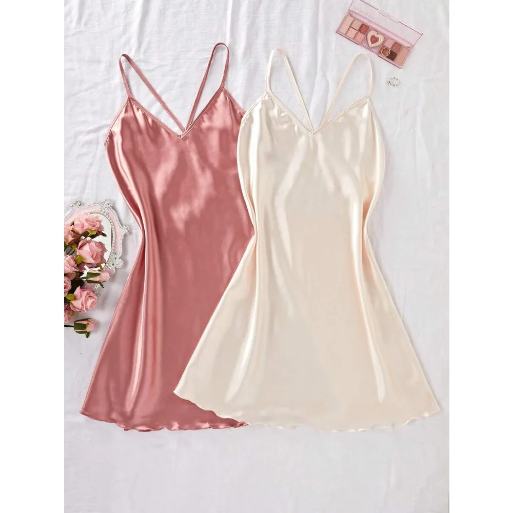 SilkySpell 2pcs -Tone Solid Color Cross-Strap Satin Women's Nightgown Babydoll Luxeloungewear
SilkySpell 2pcs -Tone Solid Color Cross-Strap Satin Women's Nightgown Babydoll Luxeloungewear