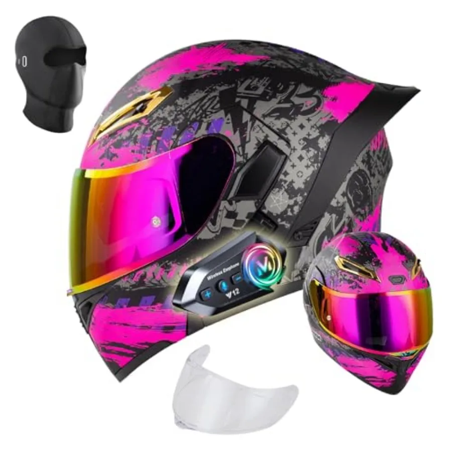 Womens Motorcycle Helmet with Bluetooth - DOT Modular Motorcycle Helmets with Dual Visor, Flip Up Full Face Purple Helmet with
Womens Motorcycle Helmet with Bluetooth - DOT Modular Motorcycle Helmets with Dual Visor, Flip Up Full Face Purple Helmet with