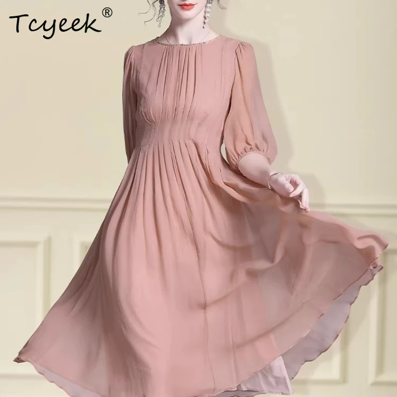 Tcyeek Высококачественное платье из 100% натурального шелка тутового шелка для женщин, летняя одежда 2026, элегантные женские платья, однотонное платье Женское
Tcyeek Высококачественное платье из 100% натурального шелка тутового шелка для женщин, летняя одежда 2026, элегантные женские платья, однотонное платье Женское