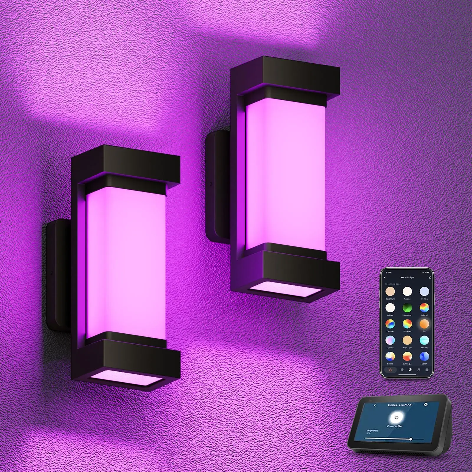 Outdoor Wall Lights, 2100LM Smart LED Porch Lights Outdoor, RGB Exterior Lighting Sconce, Wi-Fi Control, Compatible with Alexa
Outdoor Wall Lights, 2100LM Smart LED Porch Lights Outdoor, RGB Exterior Lighting Sconce, Wi-Fi Control, Compatible with Alexa