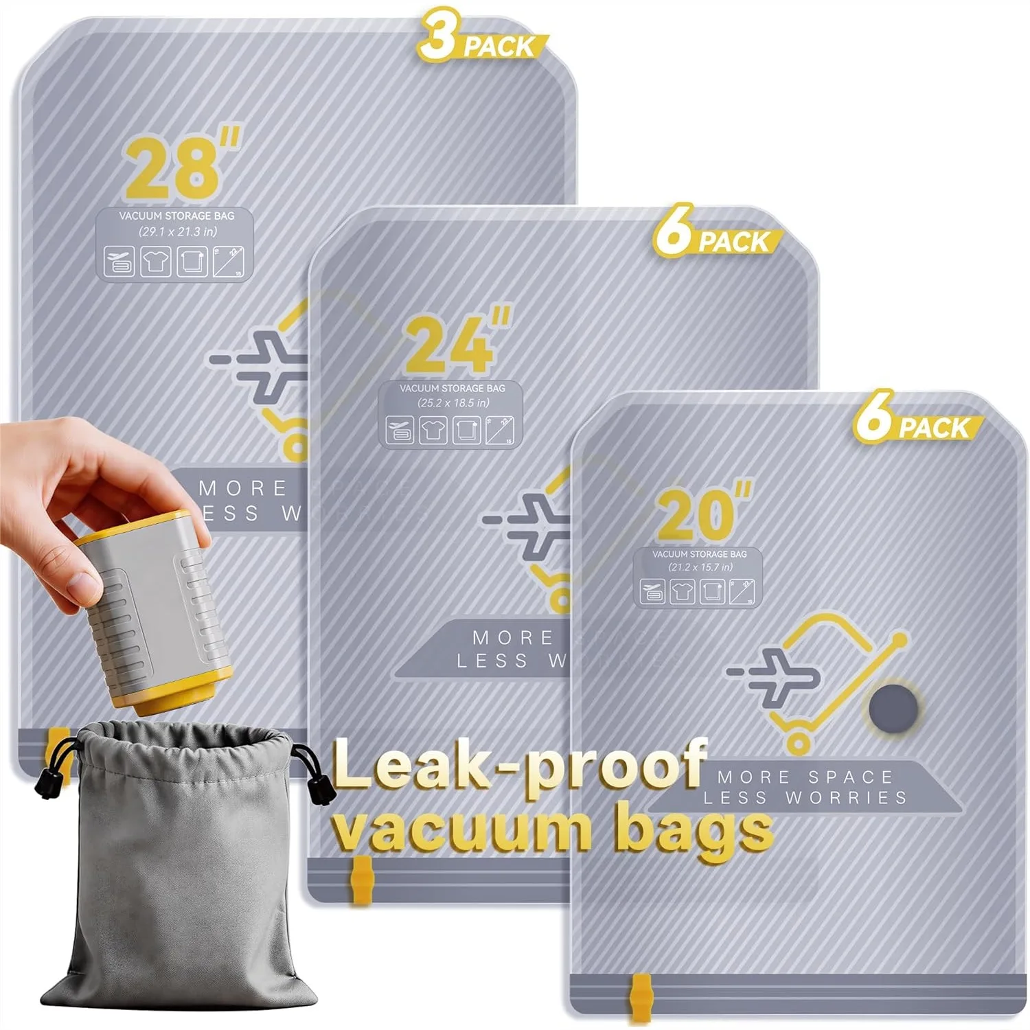 15-Pack Vacuum Bags with Wireless Pump, Carry-on Size Compression Bags for Travel and Storage, Fast 3S Seal, Space Saver for
15-Pack Vacuum Bags with Wireless Pump, Carry-on Size Compression Bags for Travel and Storage, Fast 3S Seal, Space Saver for