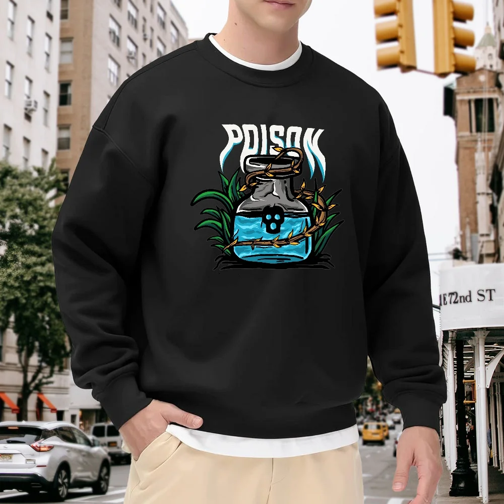 Men's Black Crew Neck Loose Sweatshirt, Trendy Snake Venom Bottle Print Top, Casual Street Style Versatile Pullover, Comfortable for Everyday Wear
Men's Black Crew Neck Loose Sweatshirt, Trendy Snake Venom Bottle Print Top, Casual Street Style Versatile Pullover, Comfortable for Everyday Wear