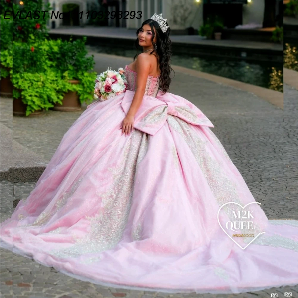 EVLAST Customized Glitter Pink Ball Gown Quinceanera Dress Silver Lace Applique Beading Bow Sweet 16 Vestidos De 15 Anos E1Q604
EVLAST Customized Glitter Pink Ball Gown Quinceanera Dress Silver Lace Applique Beading Bow Sweet 16 Vestidos De 15 Anos E1Q604