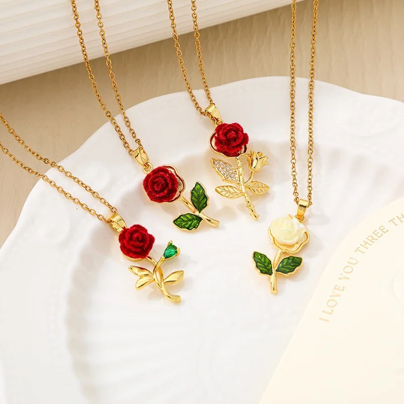 Coramda Retro Style Stainless Steel 18K Gold Plated Necklace Red Rose Pendant Women's Jewelry Gift
Coramda Retro Style Stainless Steel 18K Gold Plated Necklace Red Rose Pendant Women's Jewelry Gift