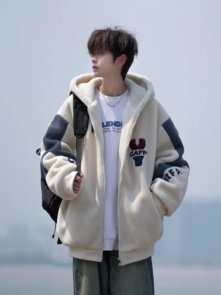 Winter Thiened Hooded Cotton Jaet Men's Loose Comfortable Fluffy Lined Faionable Youth Casual Warm Zipper Long Sve
Winter Thiened Hooded Cotton Jaet Men's Loose Comfortable Fluffy Lined Faionable Youth Casual Warm Zipper Long Sve