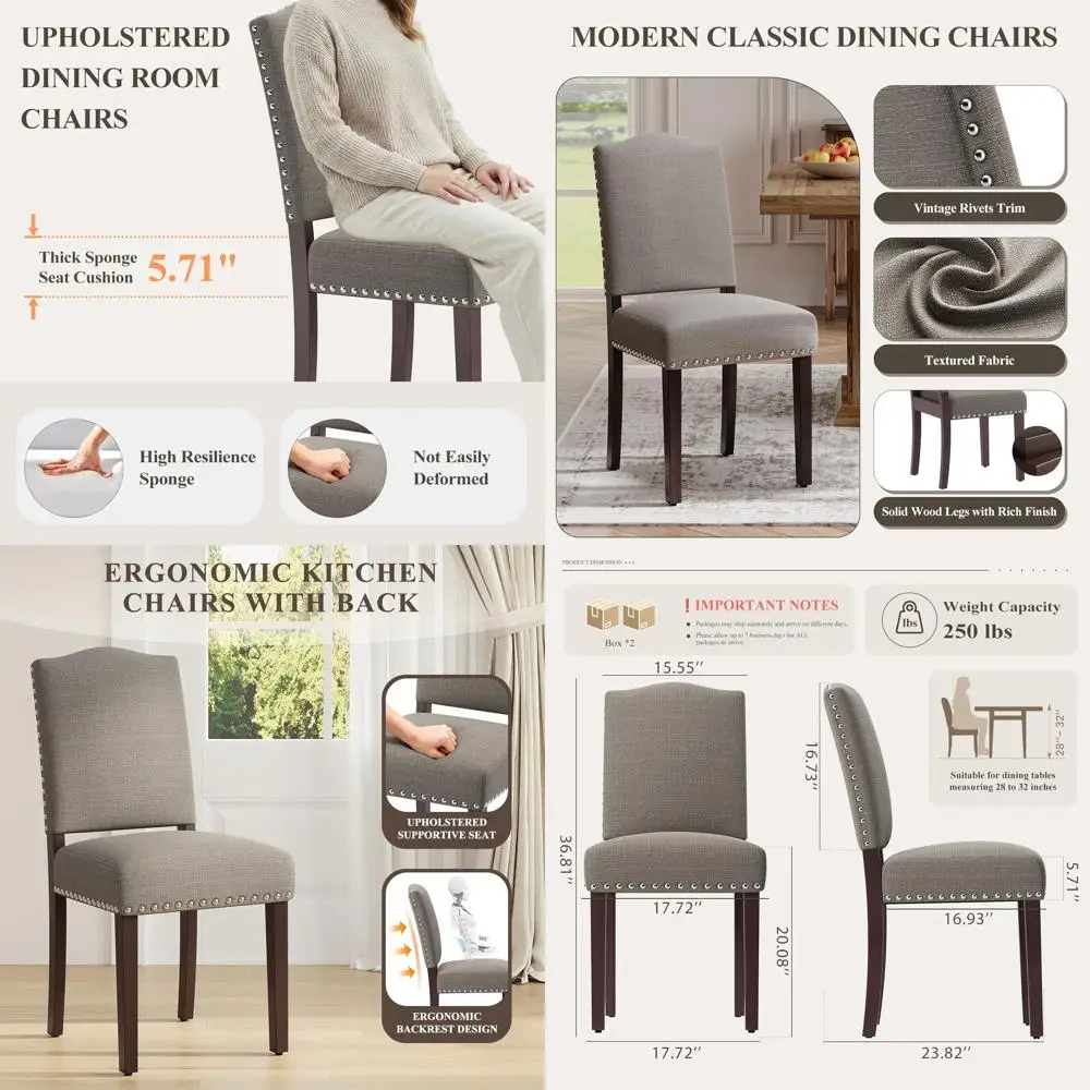 Комплект из 4 обитых тканью обеденных стульев, тканевые стулья с деревянными ножками, с возможностью отделки гвоздями, цвет тауп
Комплект из 4 обитых тканью обеденных стульев, тканевые стулья с деревянными ножками, с возможностью отделки гвоздями, цвет тауп